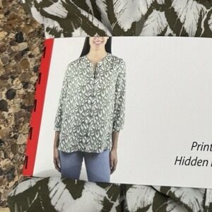 Women's Jachs Girlfriend Sage White Printed 3/4 Sleeve Blouse‎ Size Medium NWT